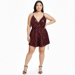NWT Forever 21 Romper Womens 2X Wine Red Sequin V-Neck NYE‎ Vegas Holiday Glam